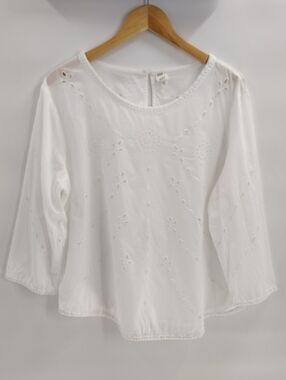 GAP Blouse Size XL White Eyelet Sheer Long Sleeve